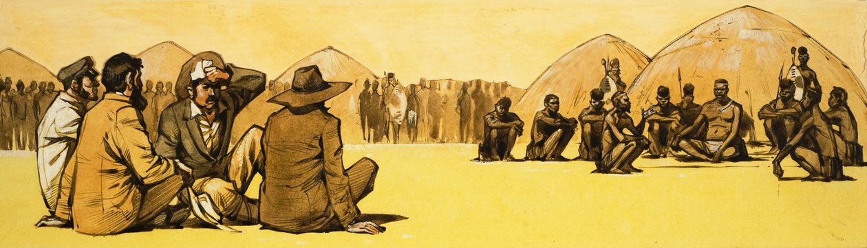 Los pioneros negocian con los jefes tribales en África de Angus McBride