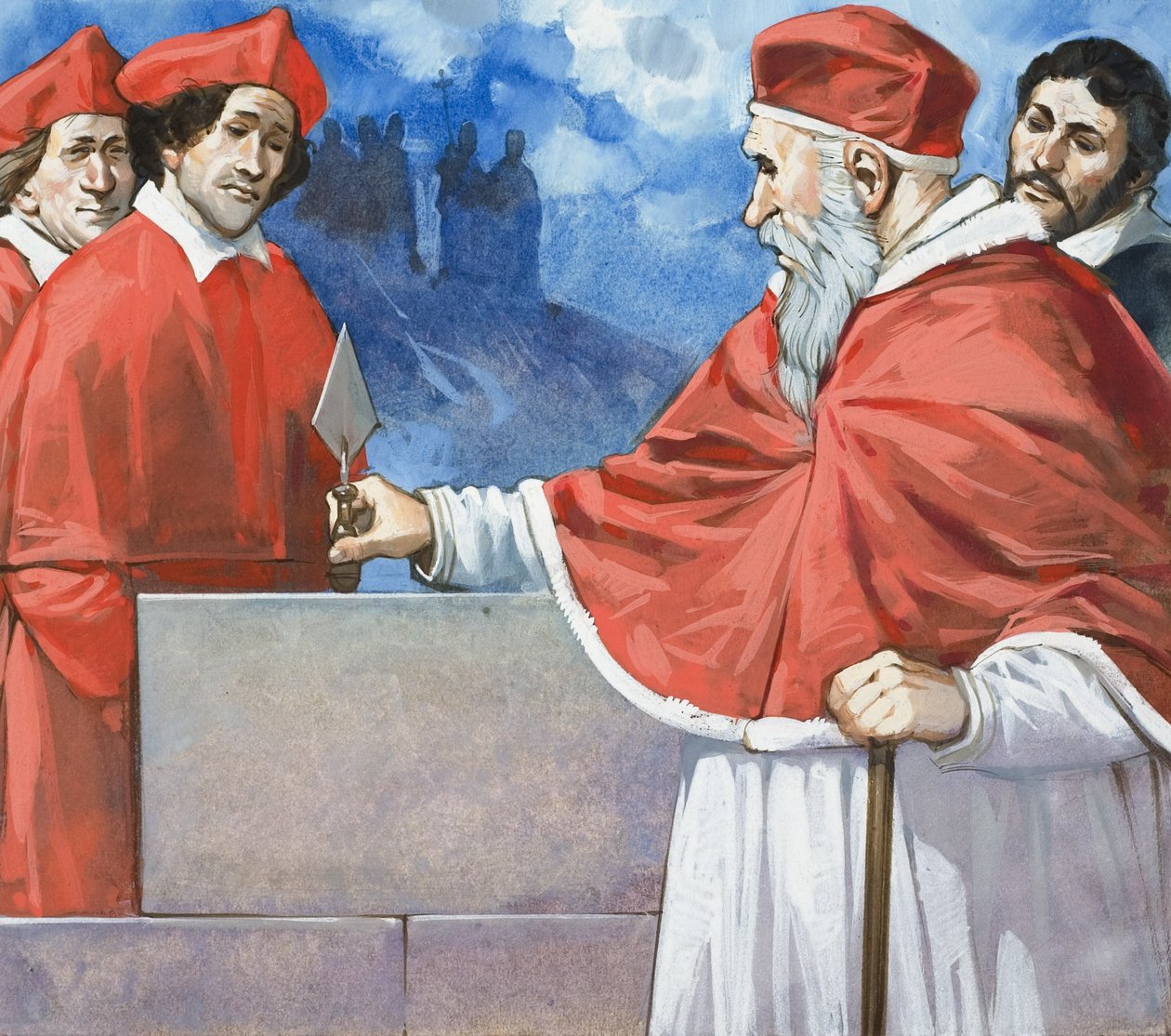 Papa Julio II (1443-1513) Colocación de la primera piedra de San Pedro en 1506 (gouache sobre papel) de Angus McBride