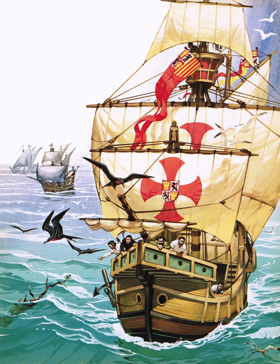 Los marineros de la Santa María de Cristóbal Colón ven señales de tierra de Angus McBride