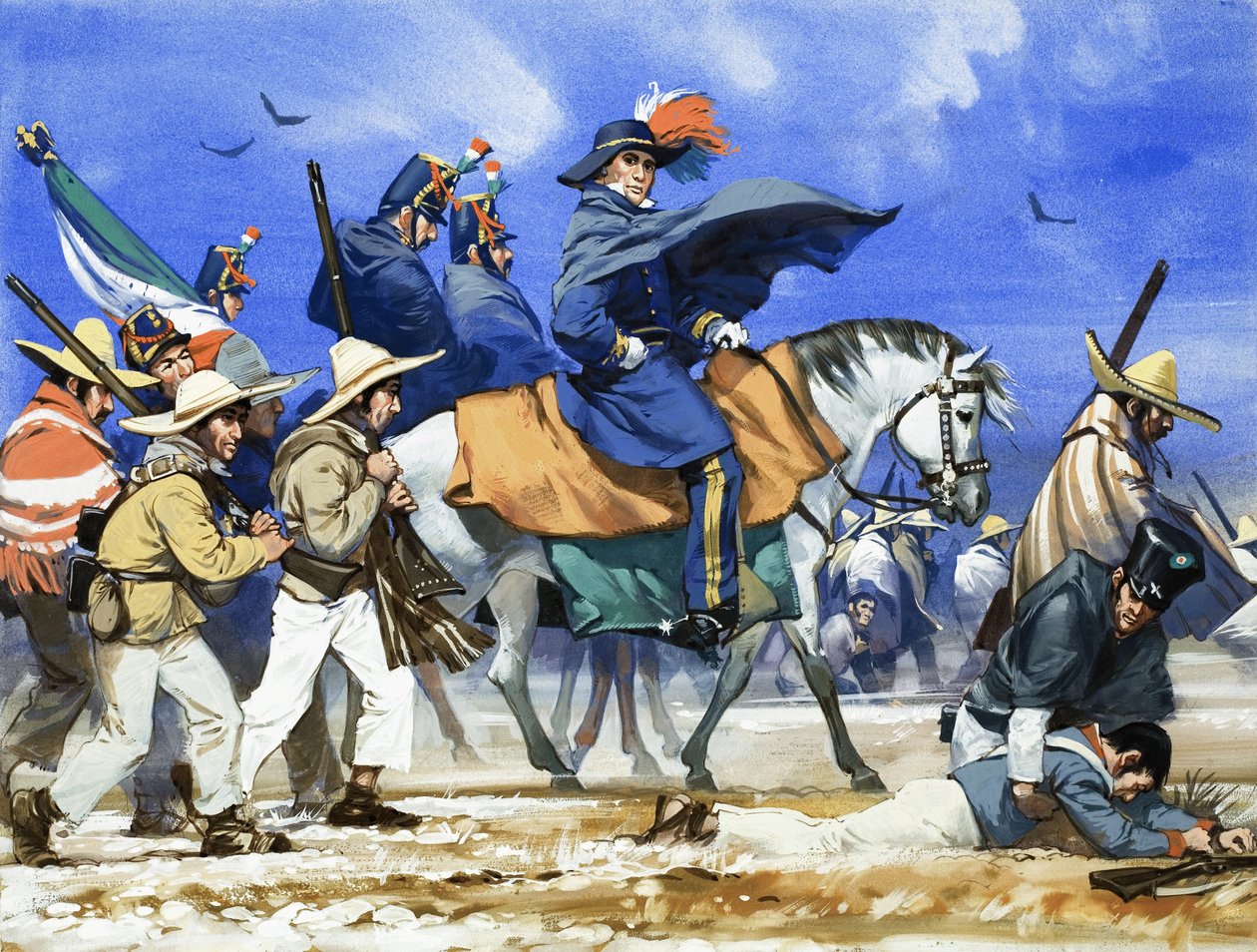 Santa Anna condujo a su ejército mal equipado y mal vestido en una marcha asesina a través de las llanuras heladas de Coahuila. de Angus McBride