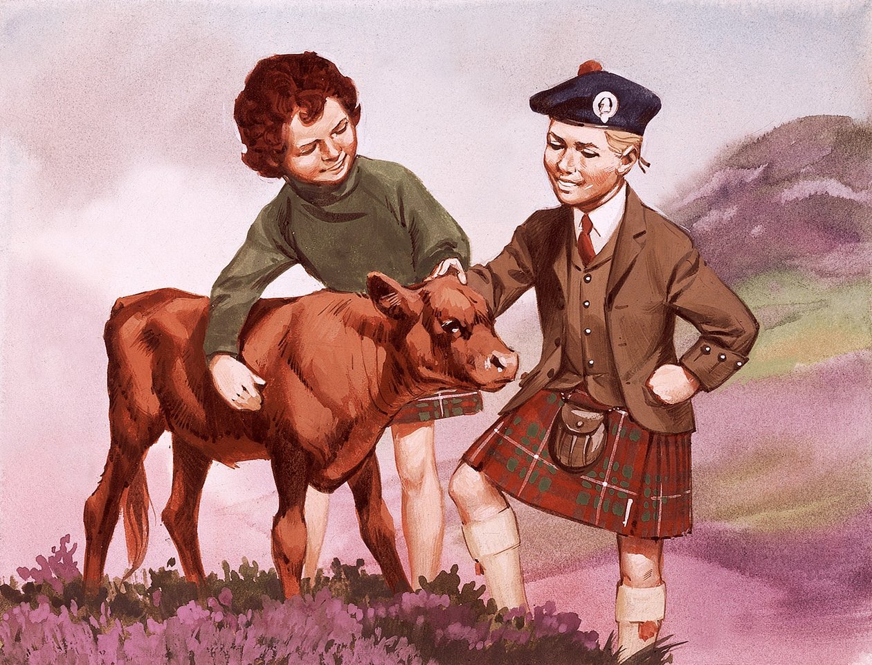 Niños escoceses con su traje nacional de Angus McBride