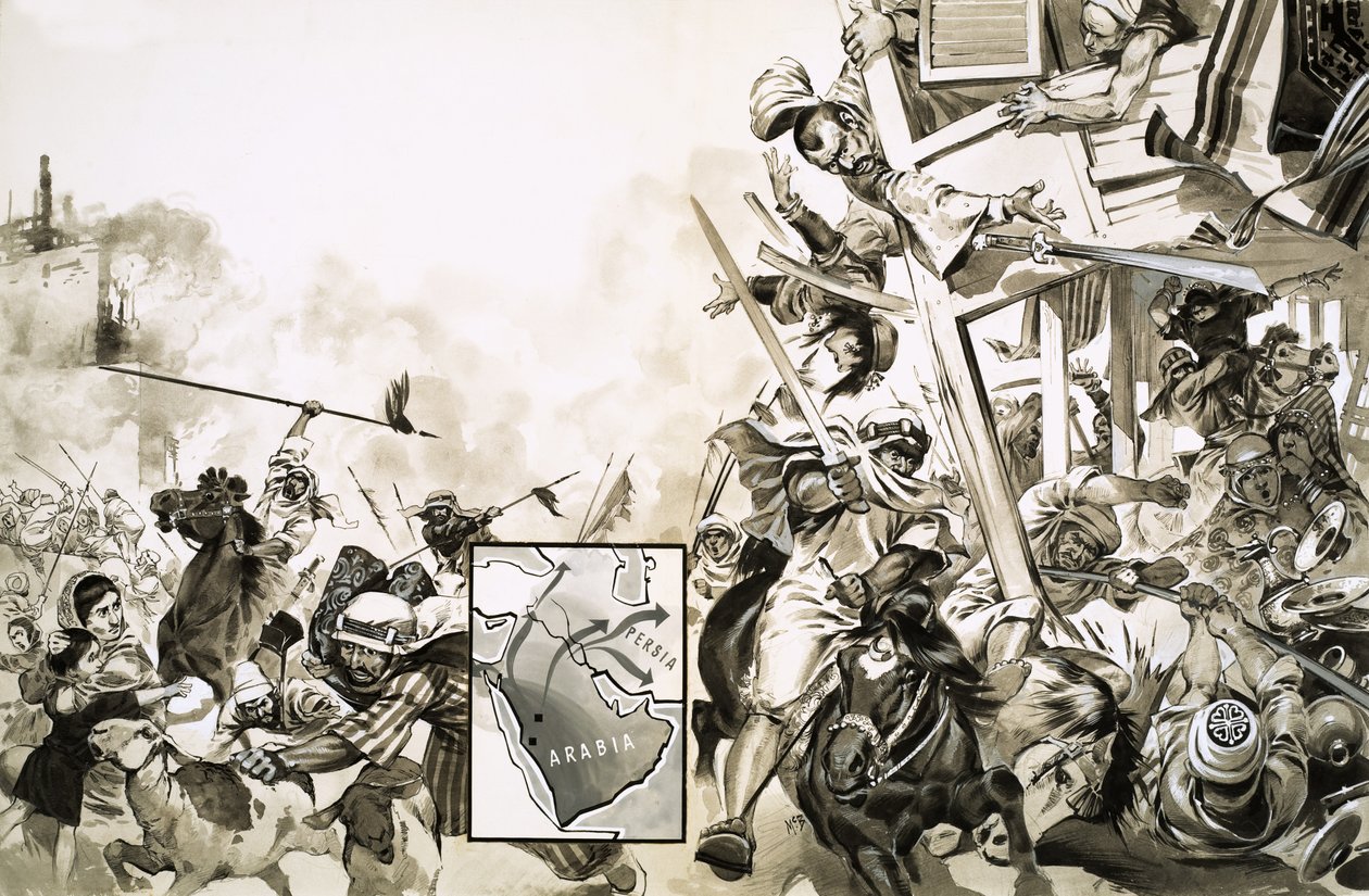 La batalla entre escarlatas y moros en 635 de Angus McBride
