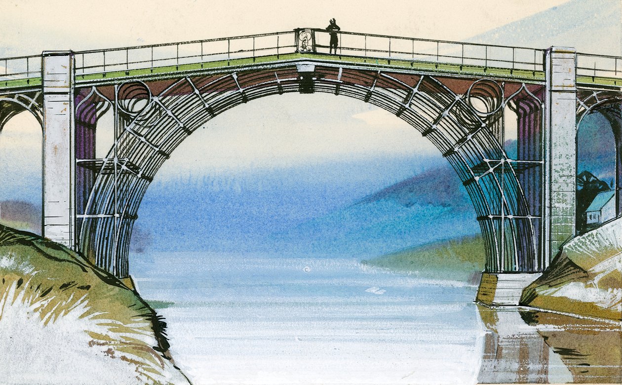 El primer puente de hierro de Gran Bretaña, en la garganta de Ironbridge de Angus McBride