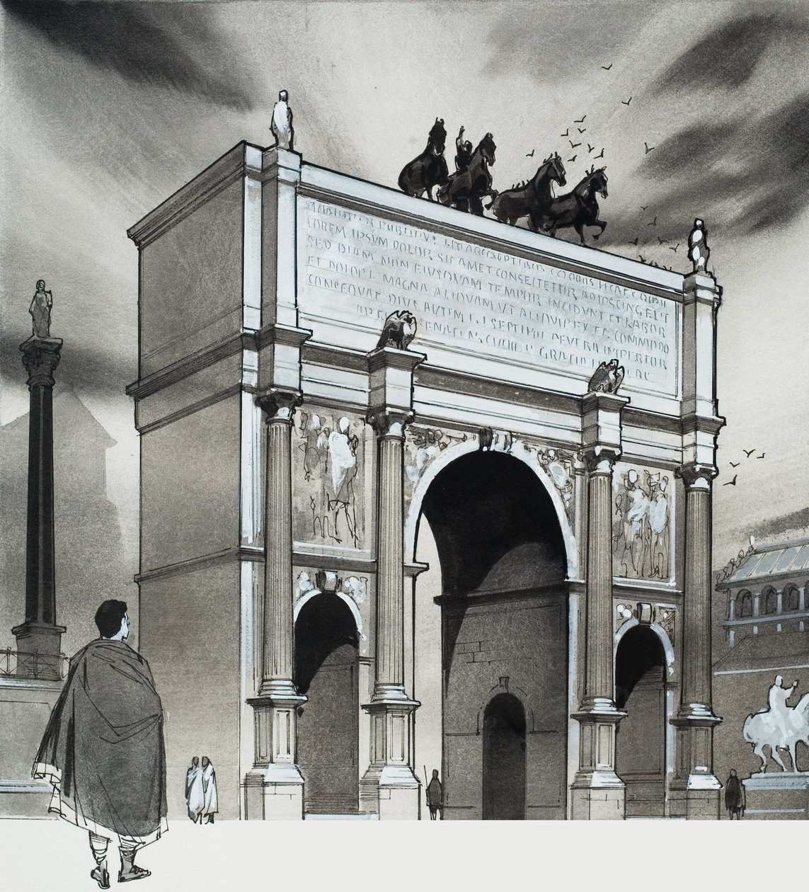 Arco de triunfo del emperador Lucio Septimio Severo, Roma (gouache sobre papel) de Angus McBride