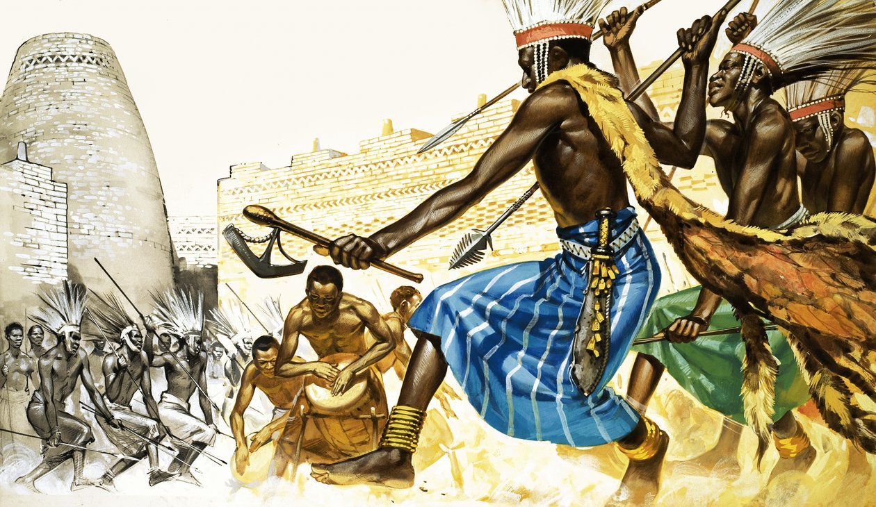 Danza de guerra de la tribu bantú de Angus McBride