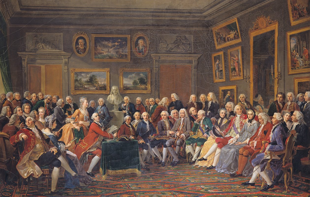 La primera lectura en casa de Mme Geoffrin de la tragedia de Voltaire 