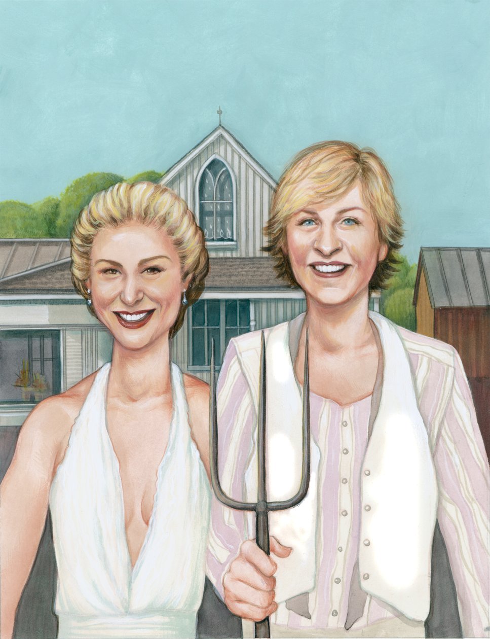 Ellen y Portia, 2008 (acrílico sobre tabla ilustración) de Anita Kunz