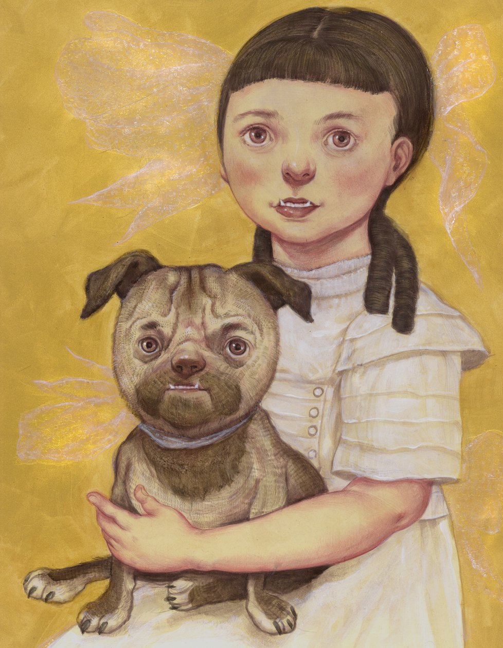 Girl With Stray, 2019 (pintura acrílica sobre tabla de ilustración) de Anita Kunz