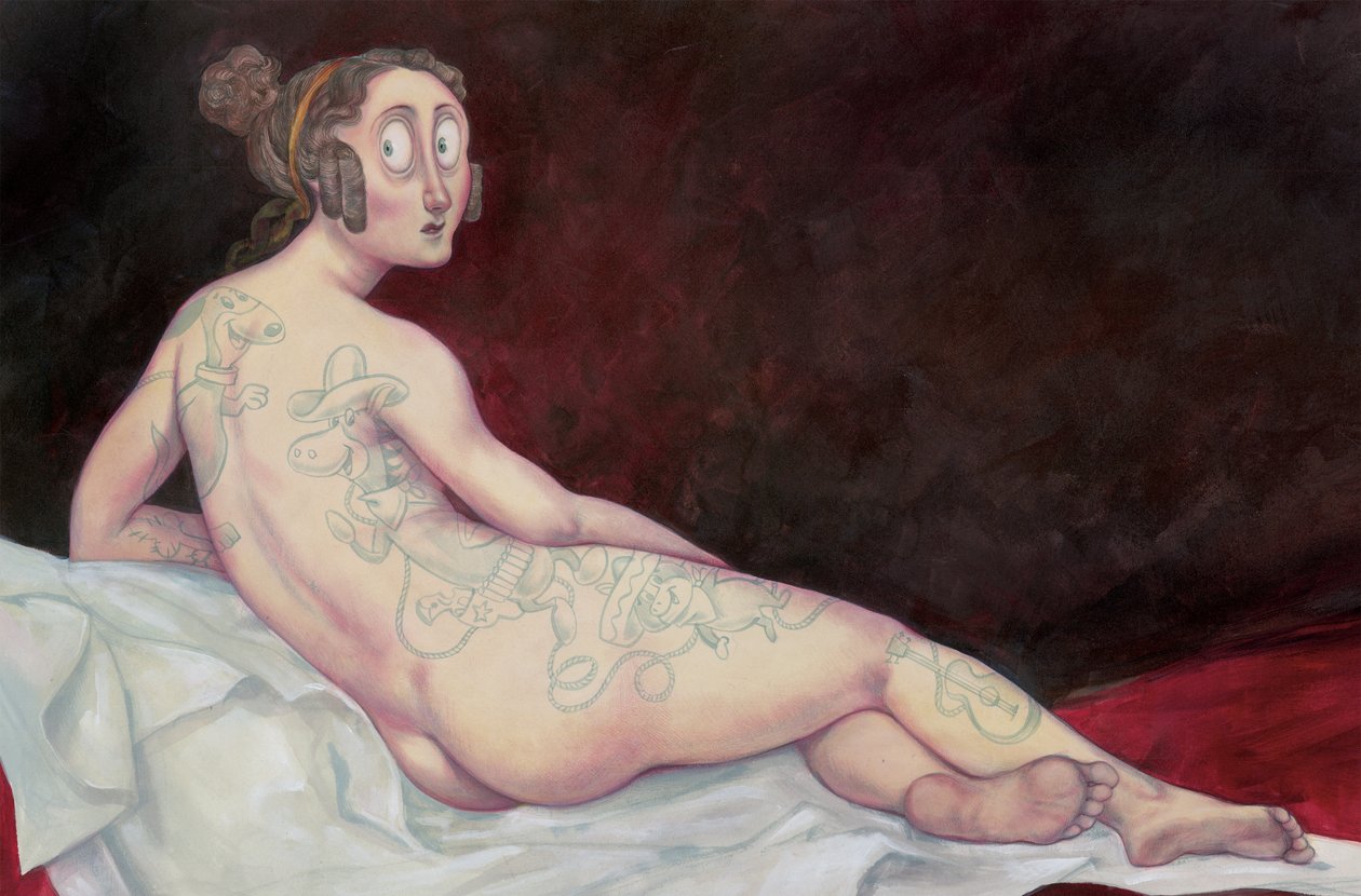 Desnudo recostado con tinta, 2018 (pintura acrílica sobre tabla ilustración) de Anita Kunz