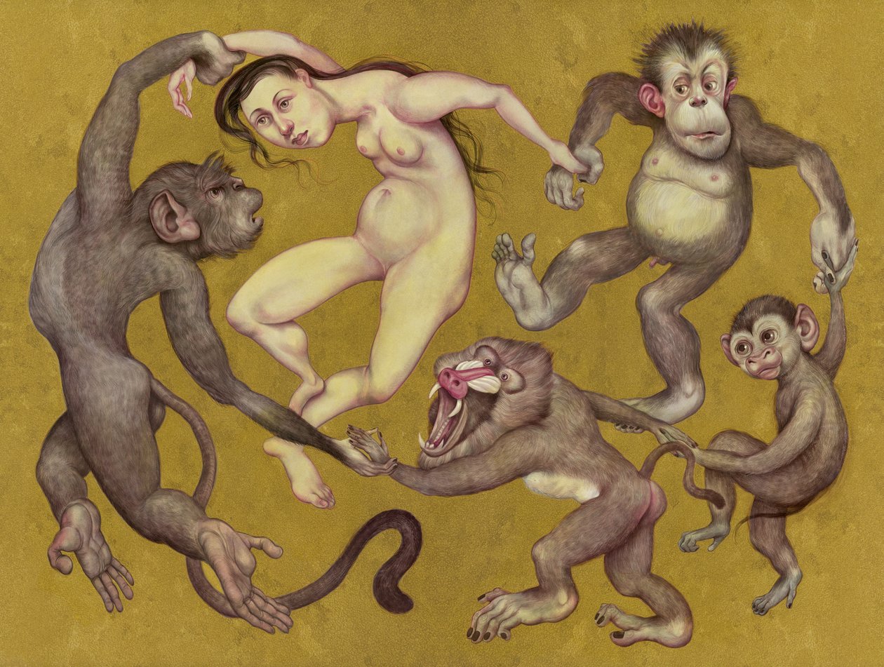 The Tamarin Dancers, 2015 (pintura acrílica sobre tabla ilustración) de Anita Kunz