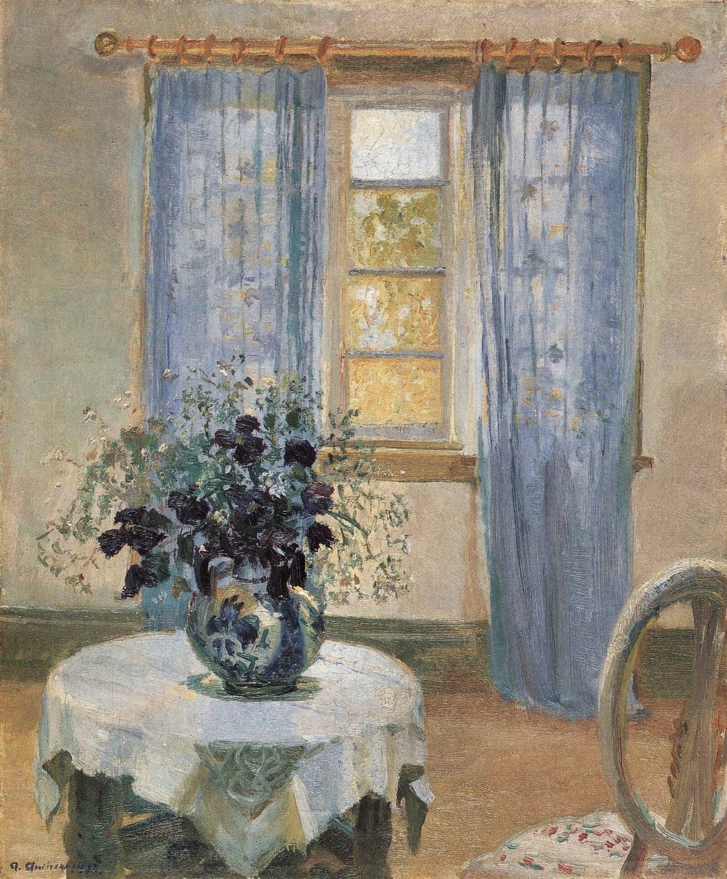 Clemátide azul en el estudio del artista de Anna Ancher