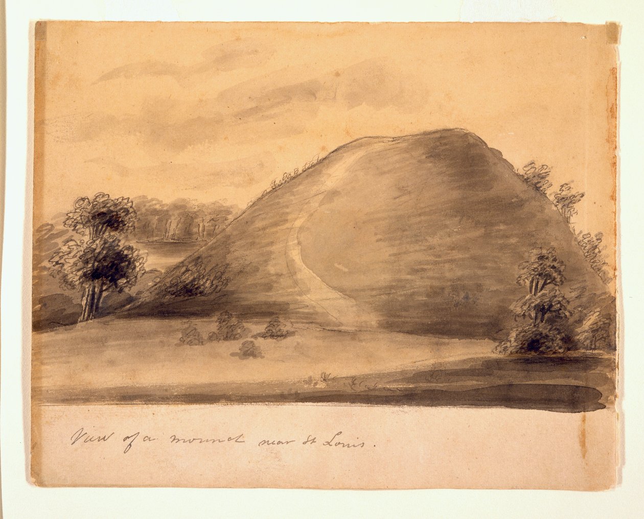 Dibujo a tinta de uno de los montículos indios cerca de St. Louis de Anna Maria von Phul