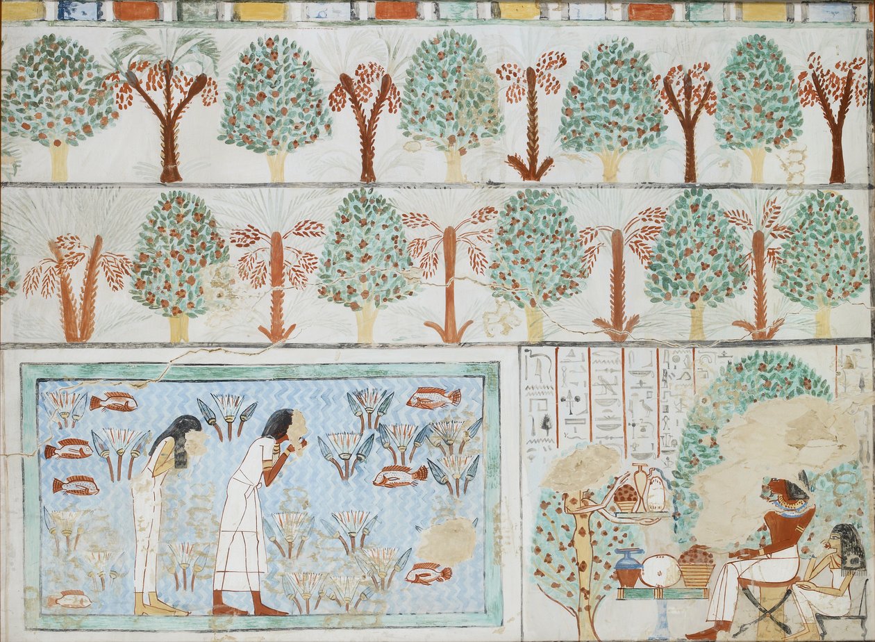 Copia de pintura mural de la tumba privada 63 de Sebkhotpe, Tebas I, 1, 125-128, siglo XX de Anna