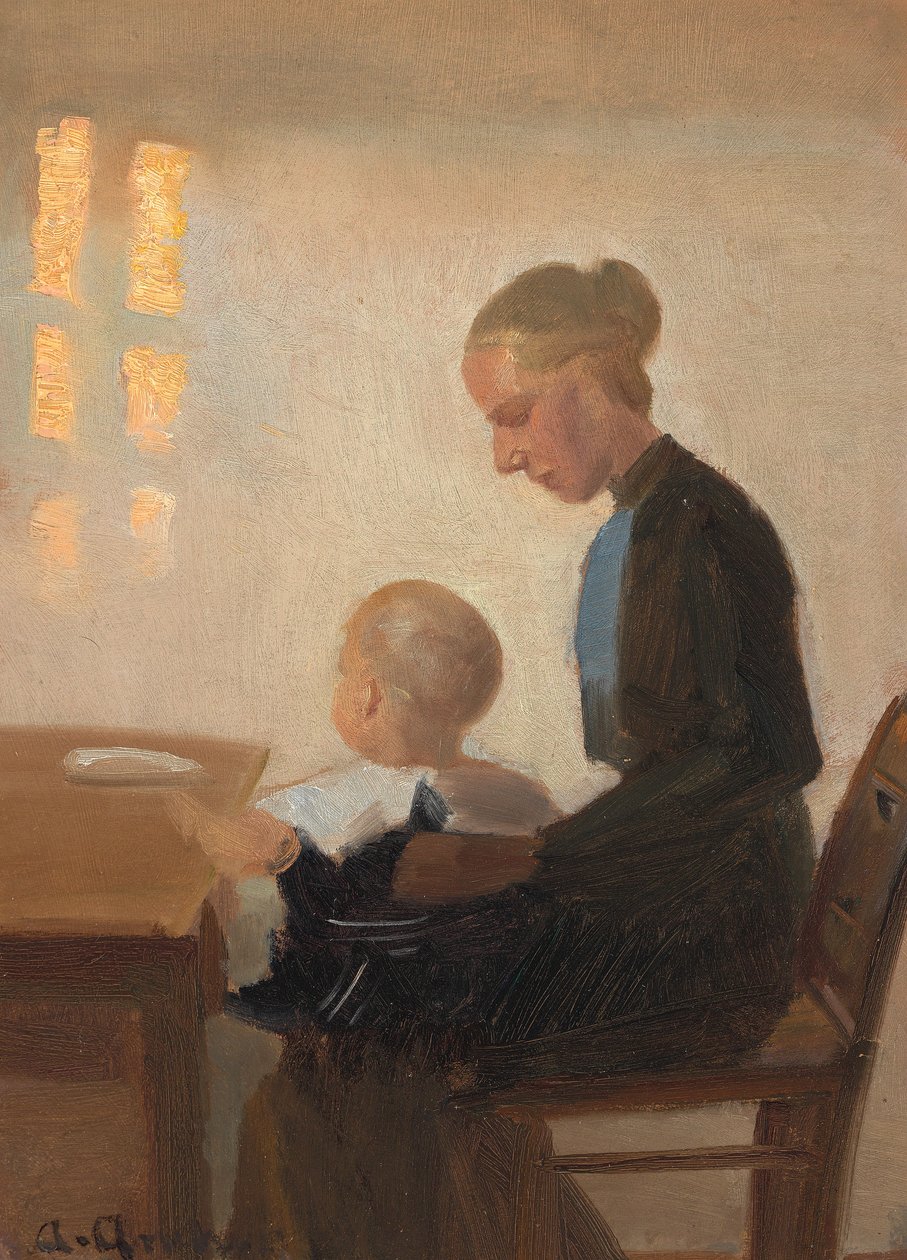 Un interior con una madre y su hijo. de Anna Ancher