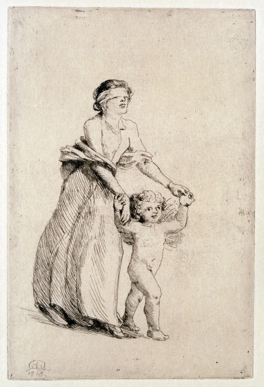 Cupido guiando a una niña con los ojos vendados, 1912 de Anna Lea Merritt