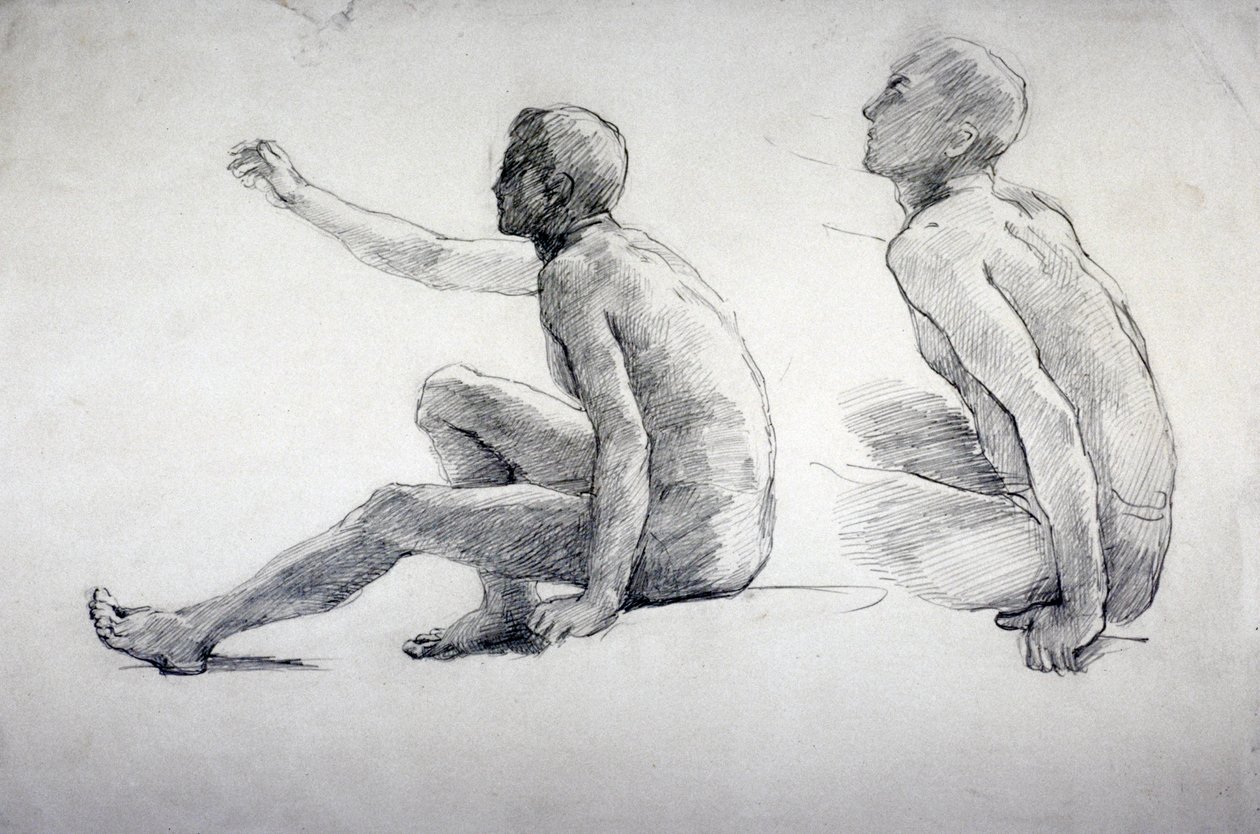Dos estudios de un desnudo masculino sentado, c. 1864-1930 de Anna Lea Merritt