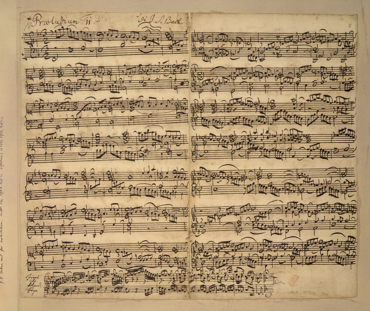 Añadir MS 35021, f.8r, preludio en fa mayor, Das Wohltemperierte Clavier, libro 2, de Johann Sebastian Bach de Anna Magdalena Bach