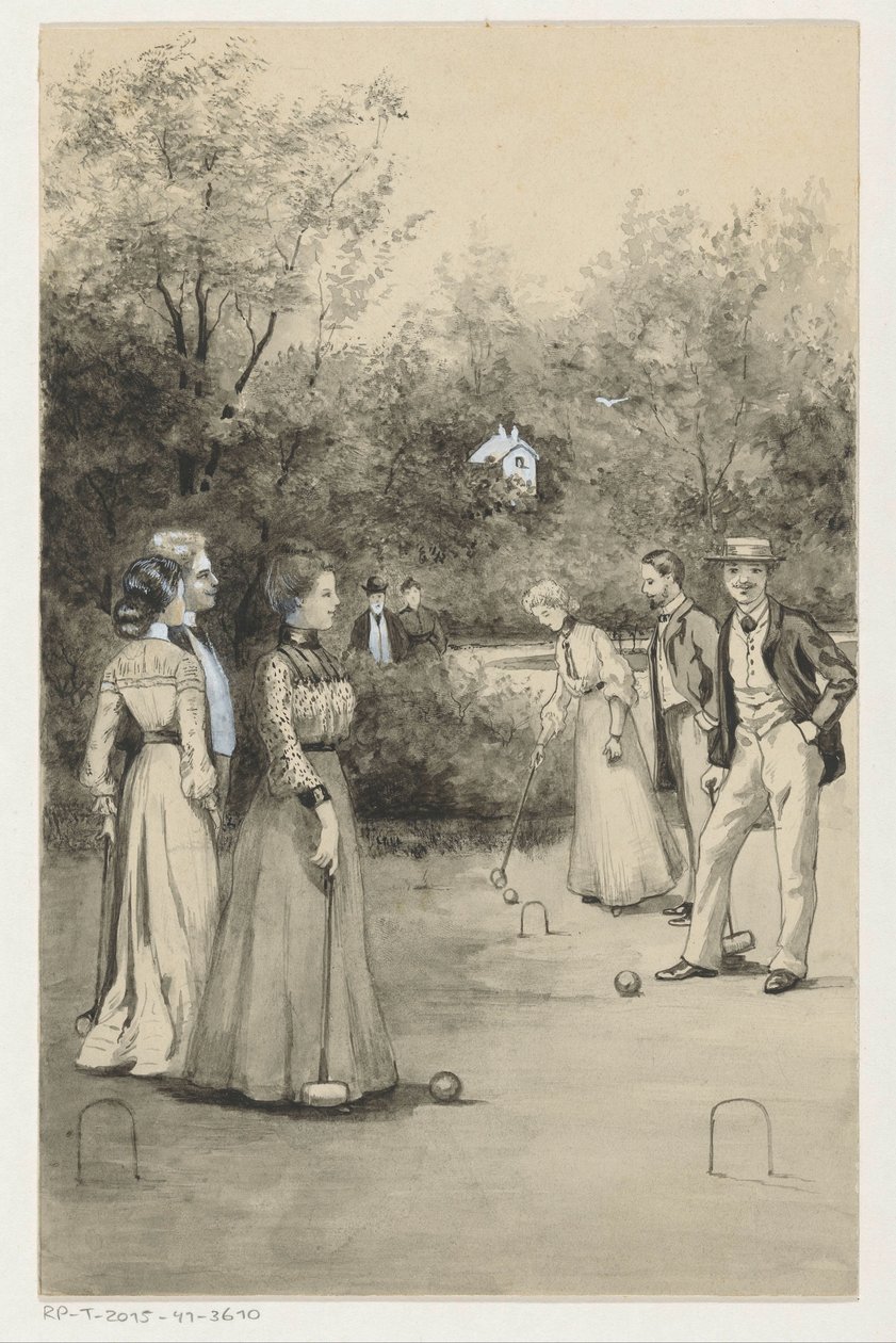Hombres y mujeres juegan al croquet de Anna Maria Kruijff