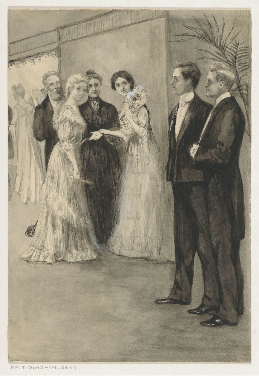 Hermanas en traje de noche ven a dos jóvenes de Anna Maria Kruijff