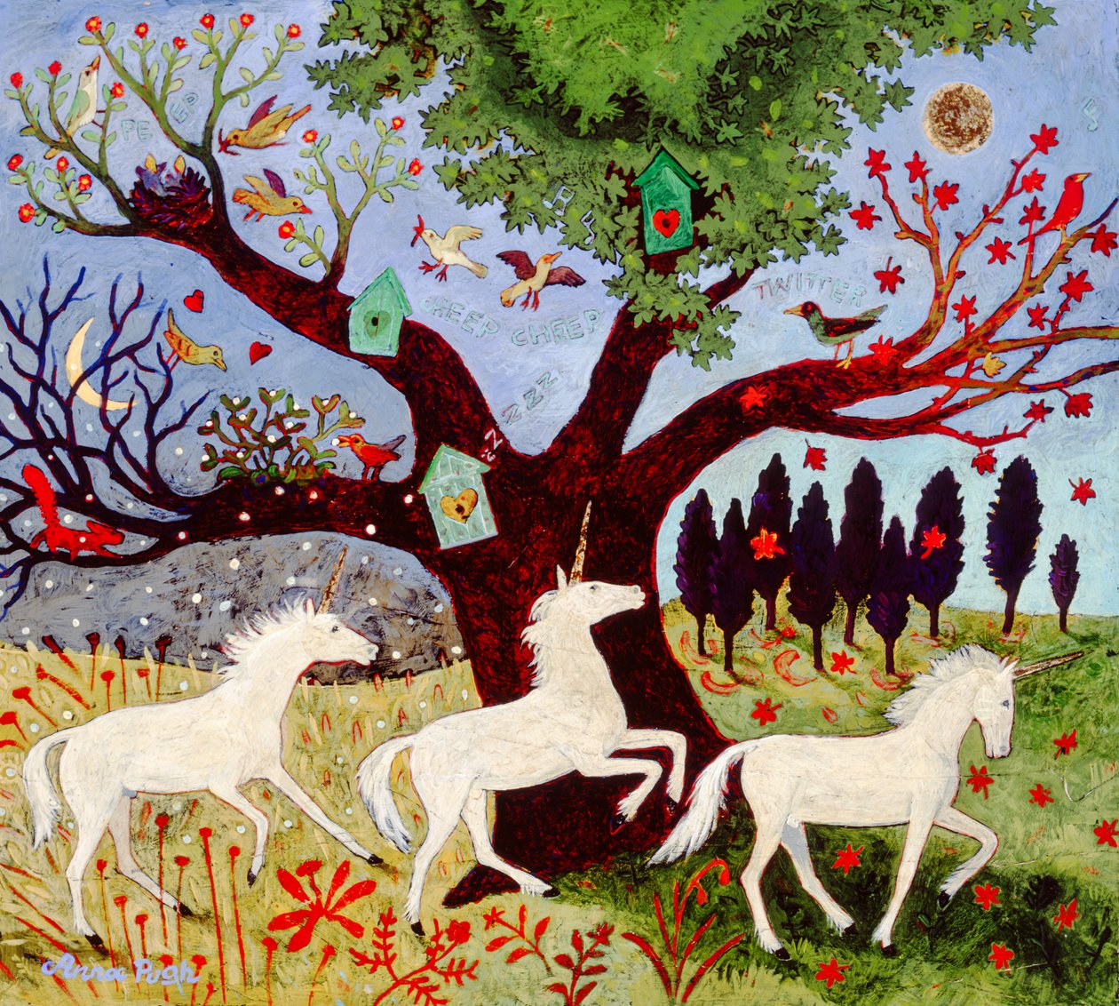 3 unicornios por árbol de Anna Pugh