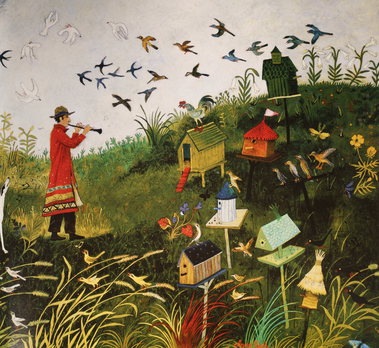 Piper con pájaros negros, 2001 (acrílico) de Anna Pugh