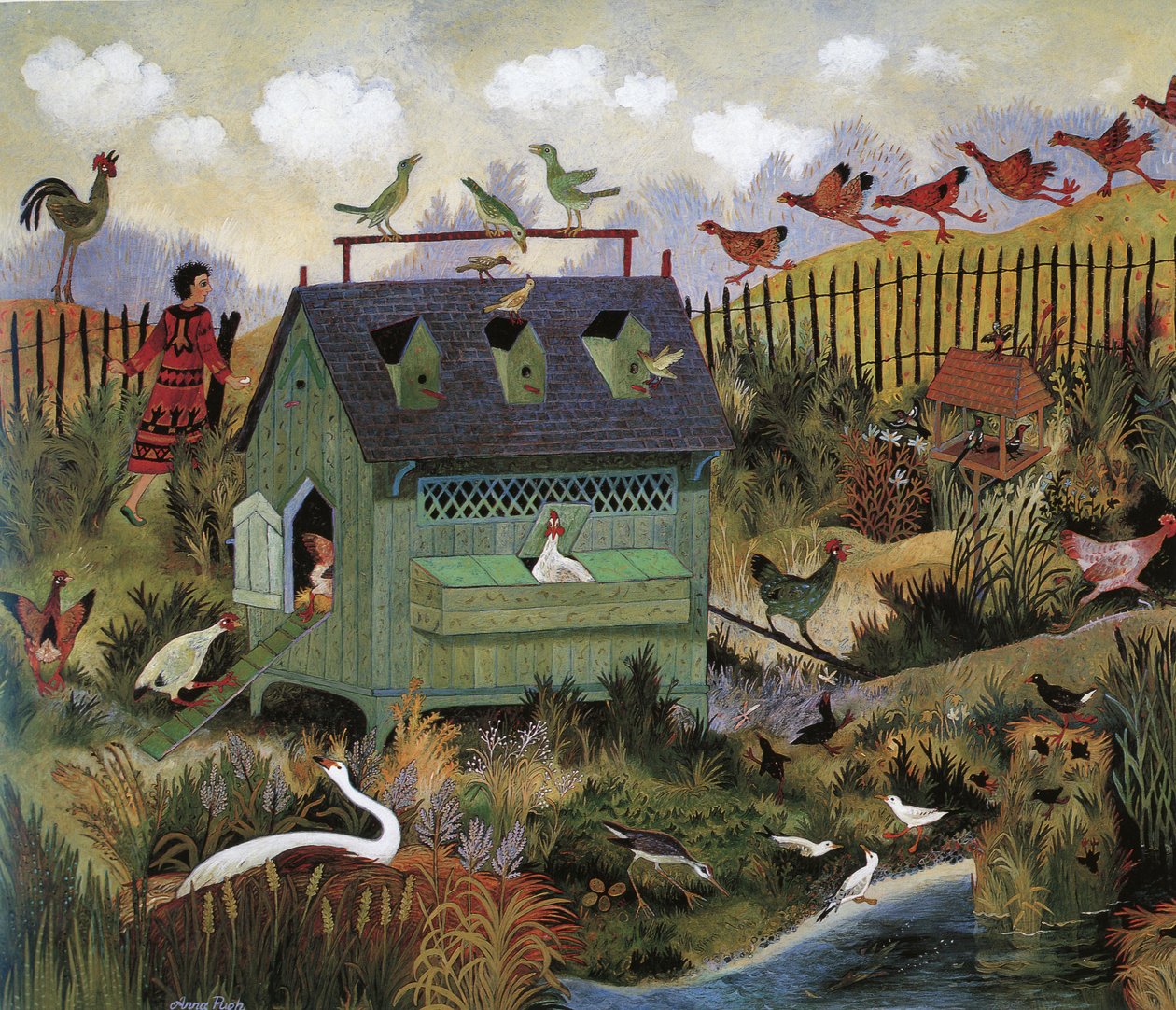 Pájaros ocupados, 2001 (acrílico) de Anna Pugh