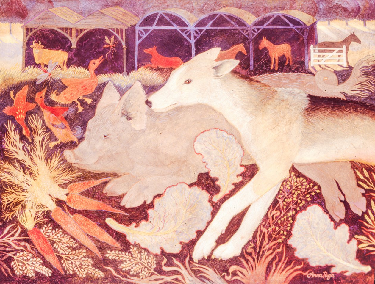 Jenny Mirando en una oreja de cerdo, 2013 (acrílico) de Anna Pugh