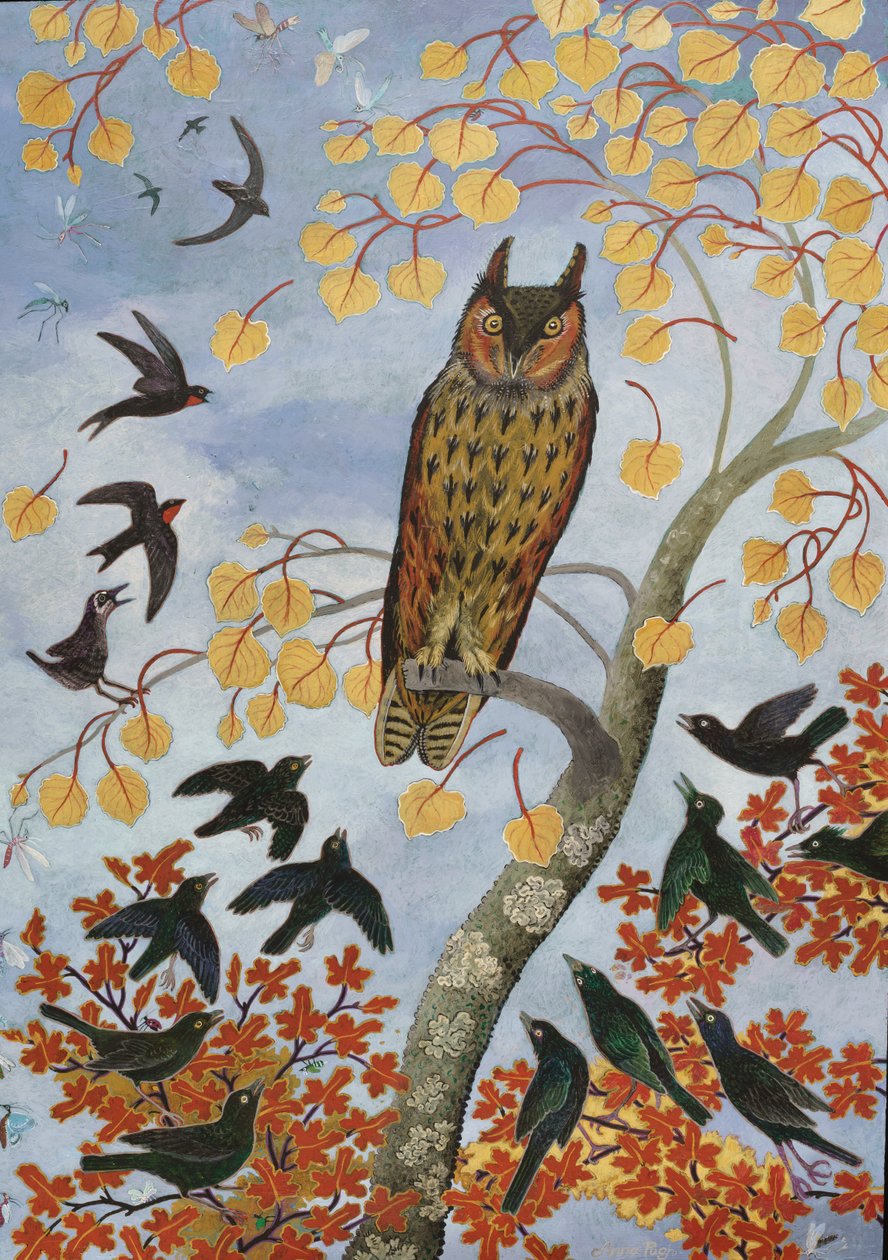 El búho Palos y piedras 2, 2017 (acrílico) de Anna Pugh