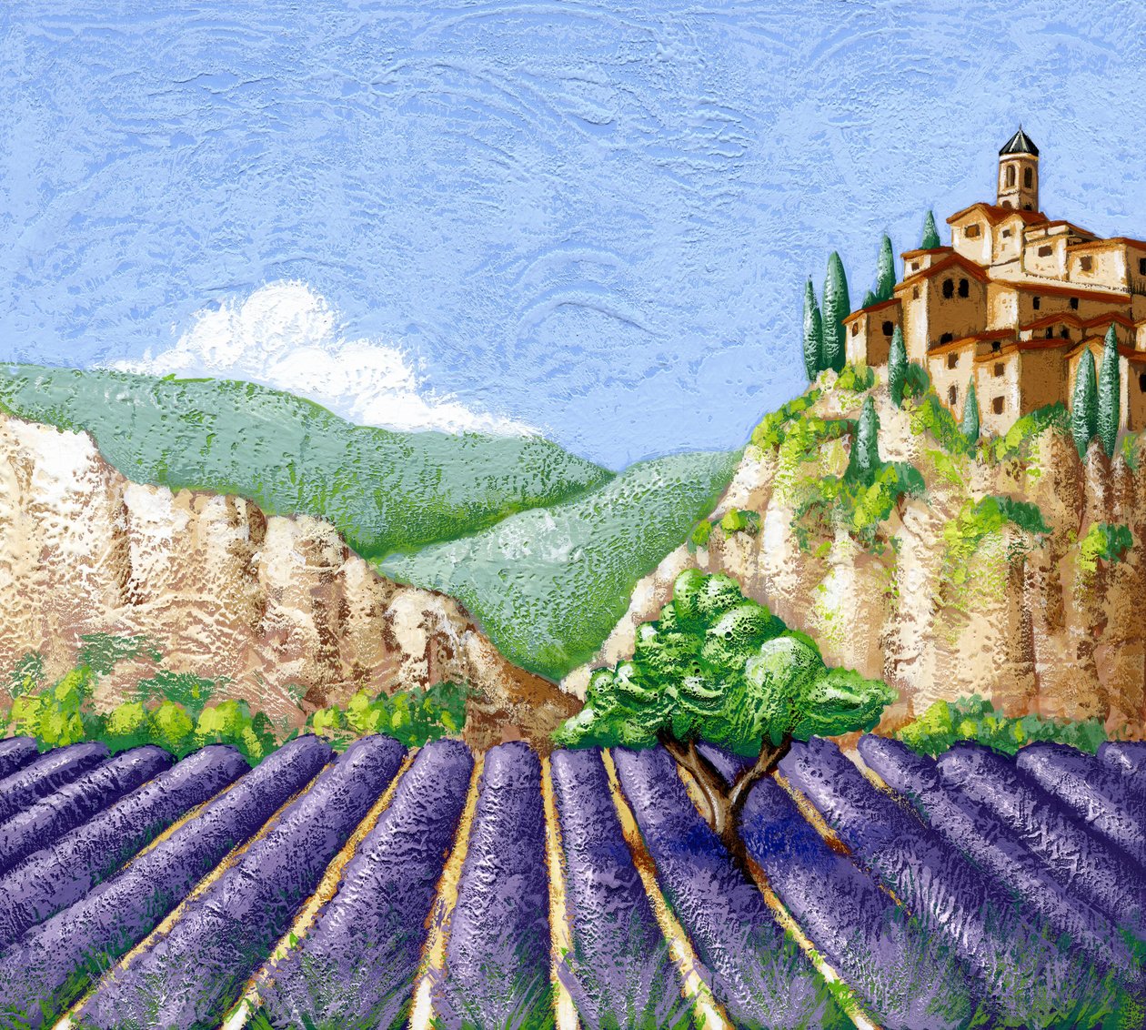 Campos de lavanda, 2015 (gouache) de Annalisa Morrocco