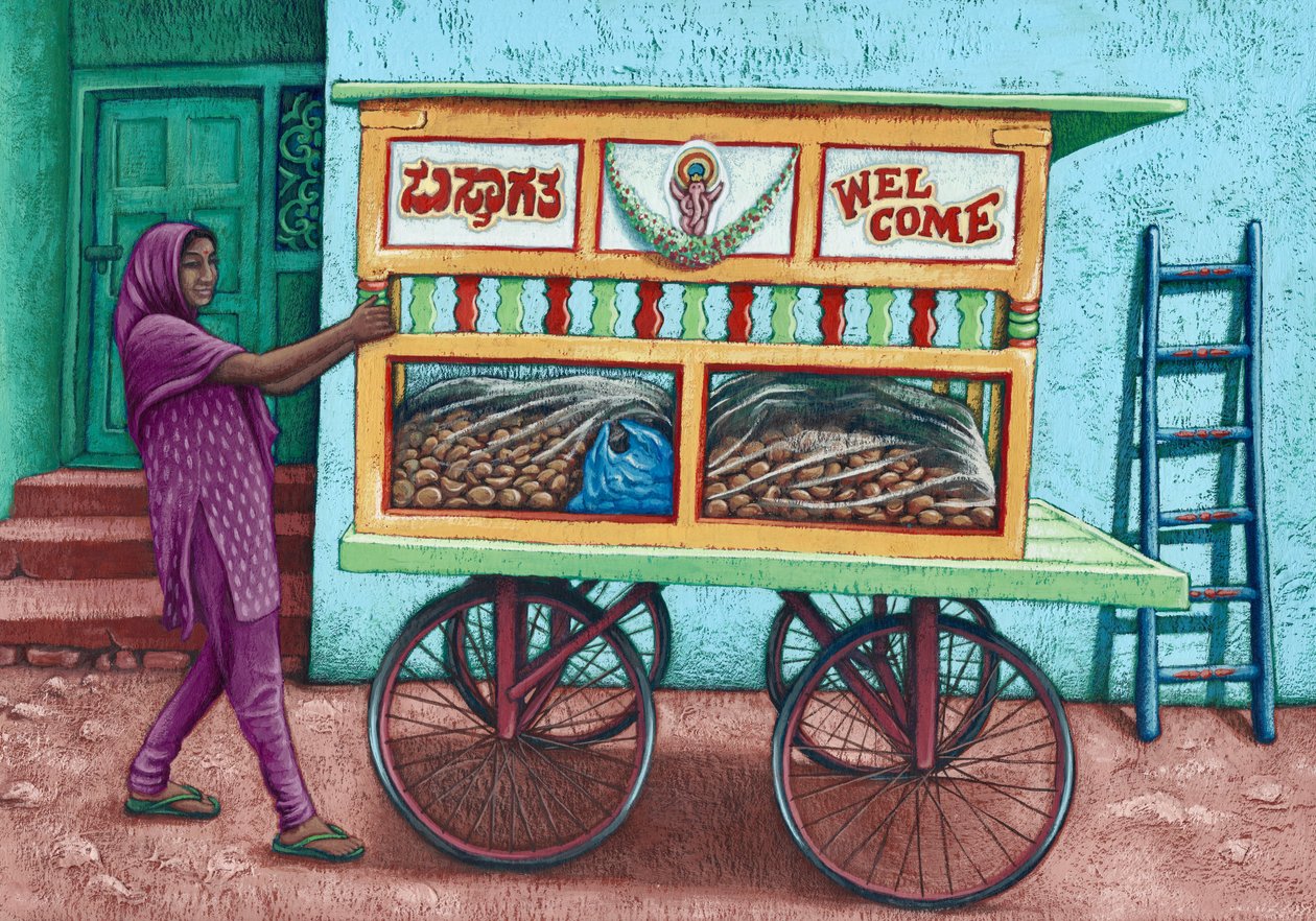 Vendedor ambulante, India, 2019 (gouache) de Annalisa Morrocco