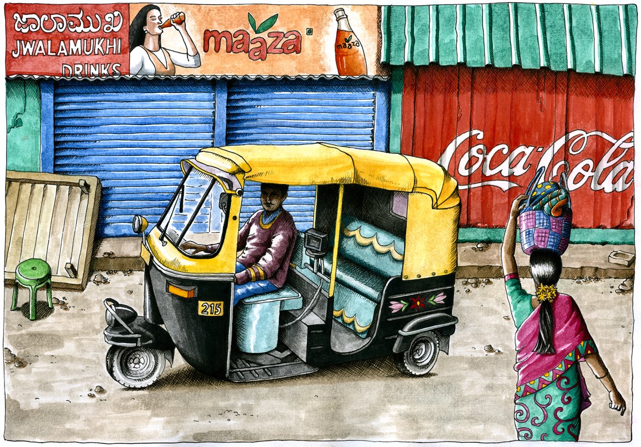 Esperando un pasaje, 2019 (acuarela y bolígrafo) de Annalisa Morrocco