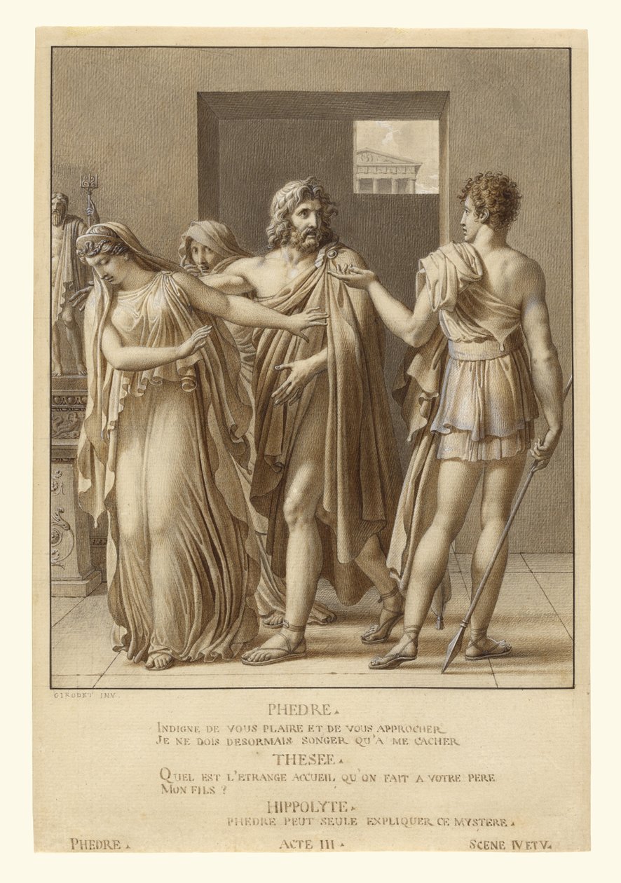 Fedra rechaza los abrazos de Teseo de Anne-Louis Girodet de Roucy-Trioson