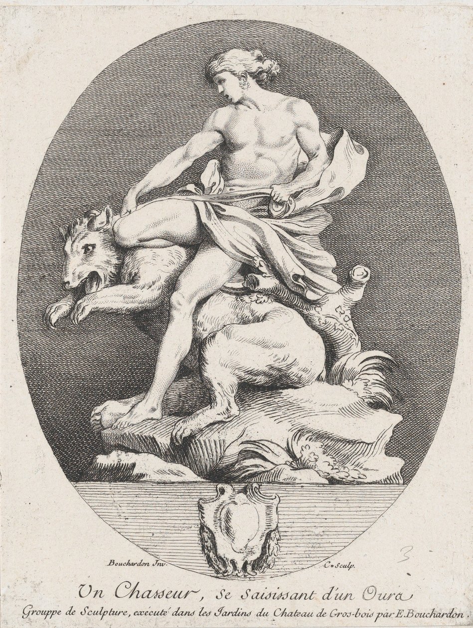 Un cazador agarrando un oso, 1737 de Anne Claude Philippe de