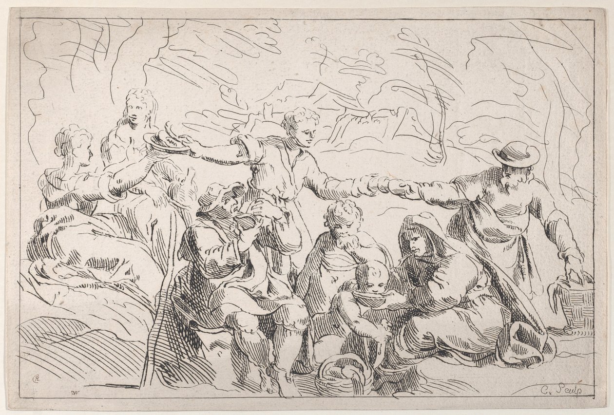 Una fiesta comiendo al aire libre, siglo XVIII de Anne Claude Philippe de Caylus