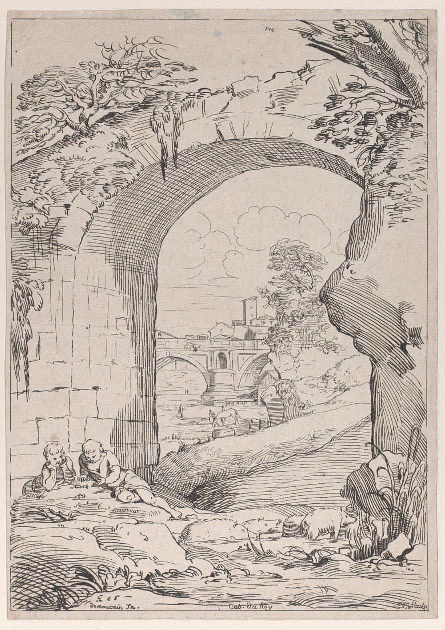 Paisaje con puente, siglo XVIII de Anne Claude Philippe de Caylus