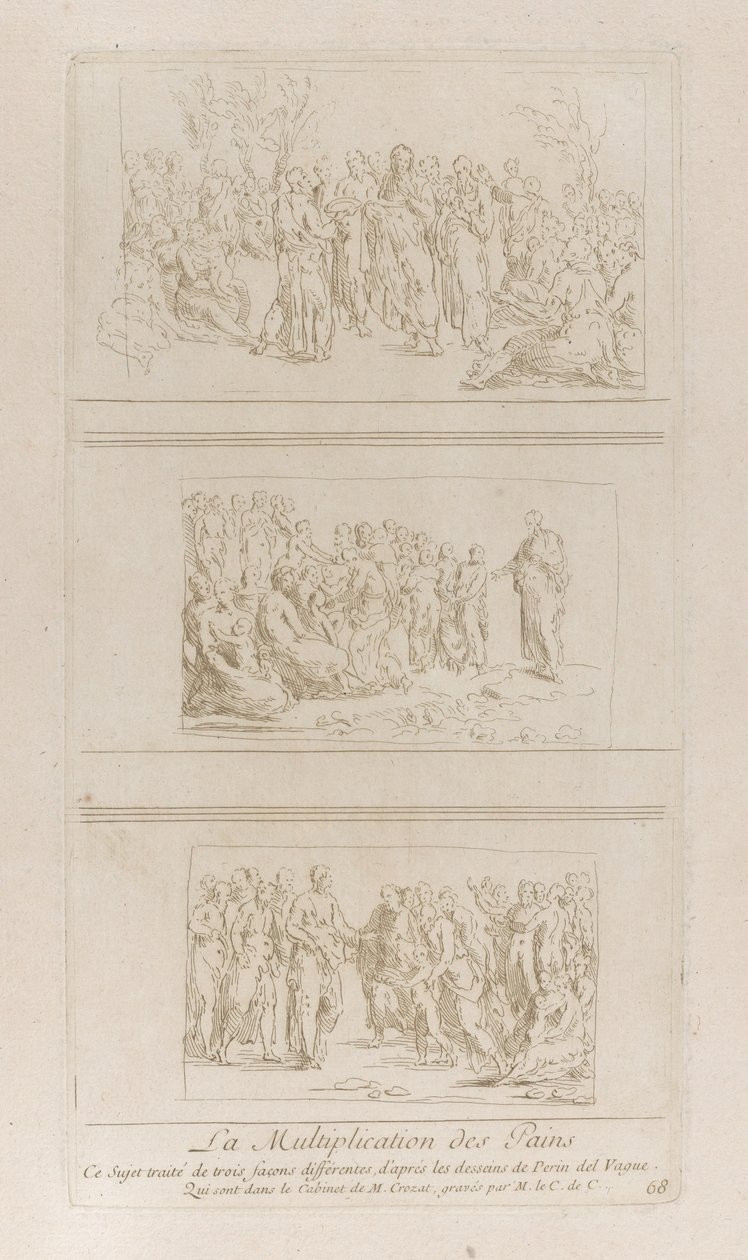 Tres estudios separados para los milagros de los panes, mostrando a Cristo de pie, ca. 1729-40 de Anne Claude Philippe de Caylus