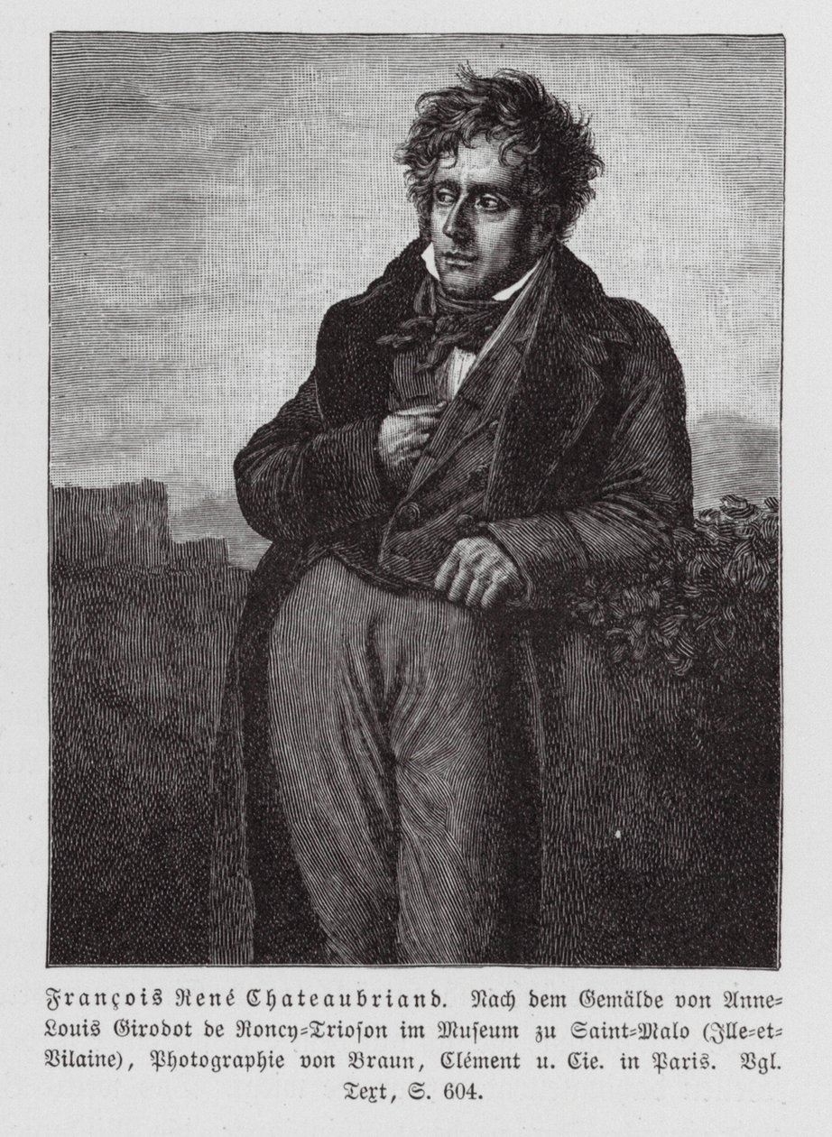 François Rene de Chateaubriand, escritor, político y diplomático francés (grabado) de Anne Louis (after) Girodet de Roucy-Trioson