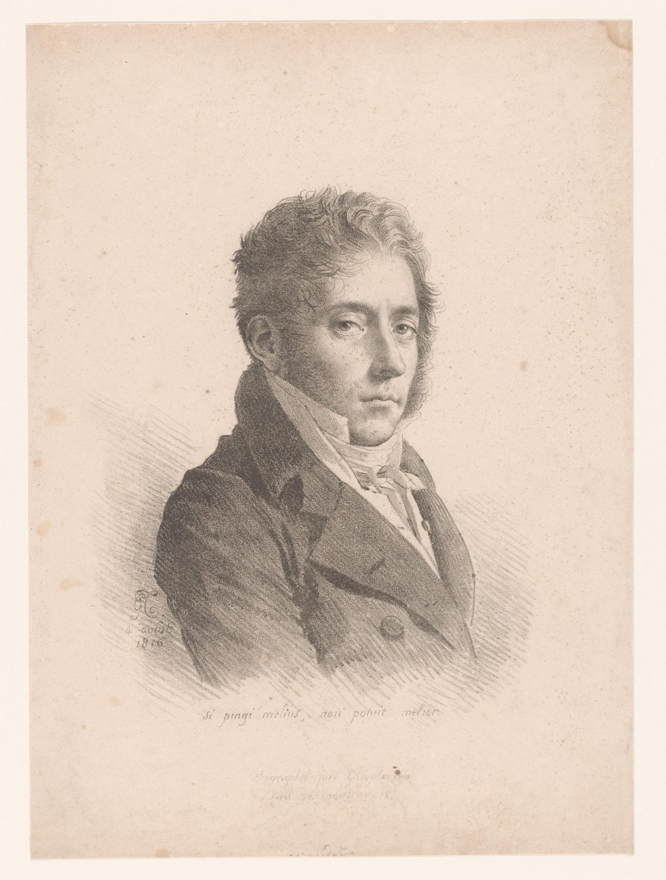 Portret van Marie Philippe Coupin de la Couperie Si la pintura es mejor, no podría ser mejor (título sobre objeto) de Anne Louis Girodet Trioson