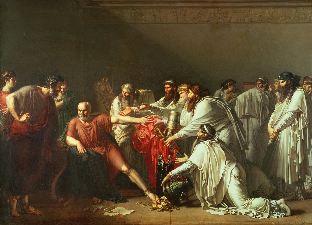 Hipócrates (c.460-c.377 a.C.) rechazando los regalos de Artajerjes I (d.425 a.C.) 1792 de Anne Louis Girodet de Roucy Trioson
