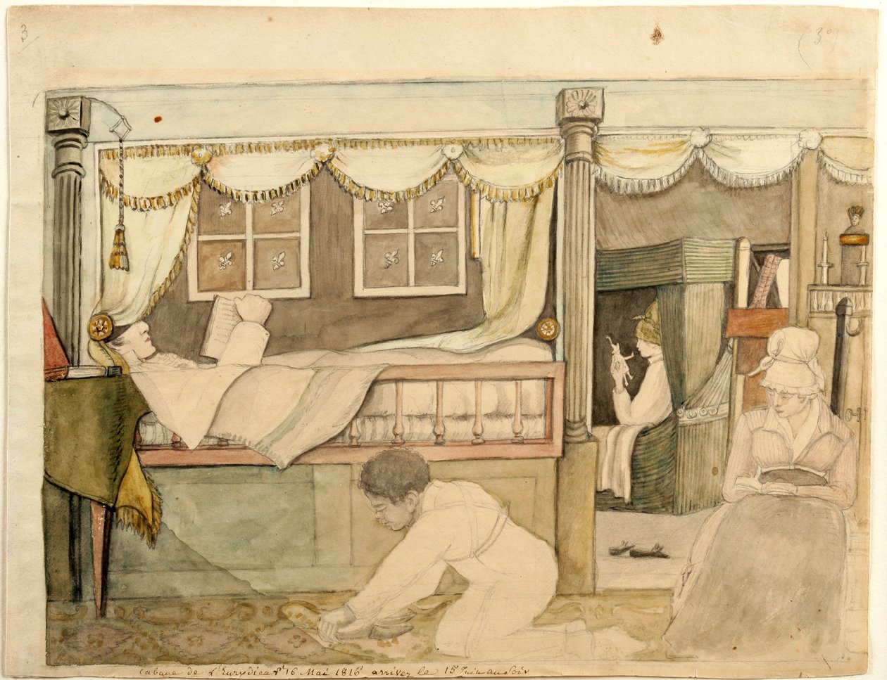 La cabaña Hyde De Neuville en el Eurydice, 1816 de Anne Marguerite Hyde de Neuville