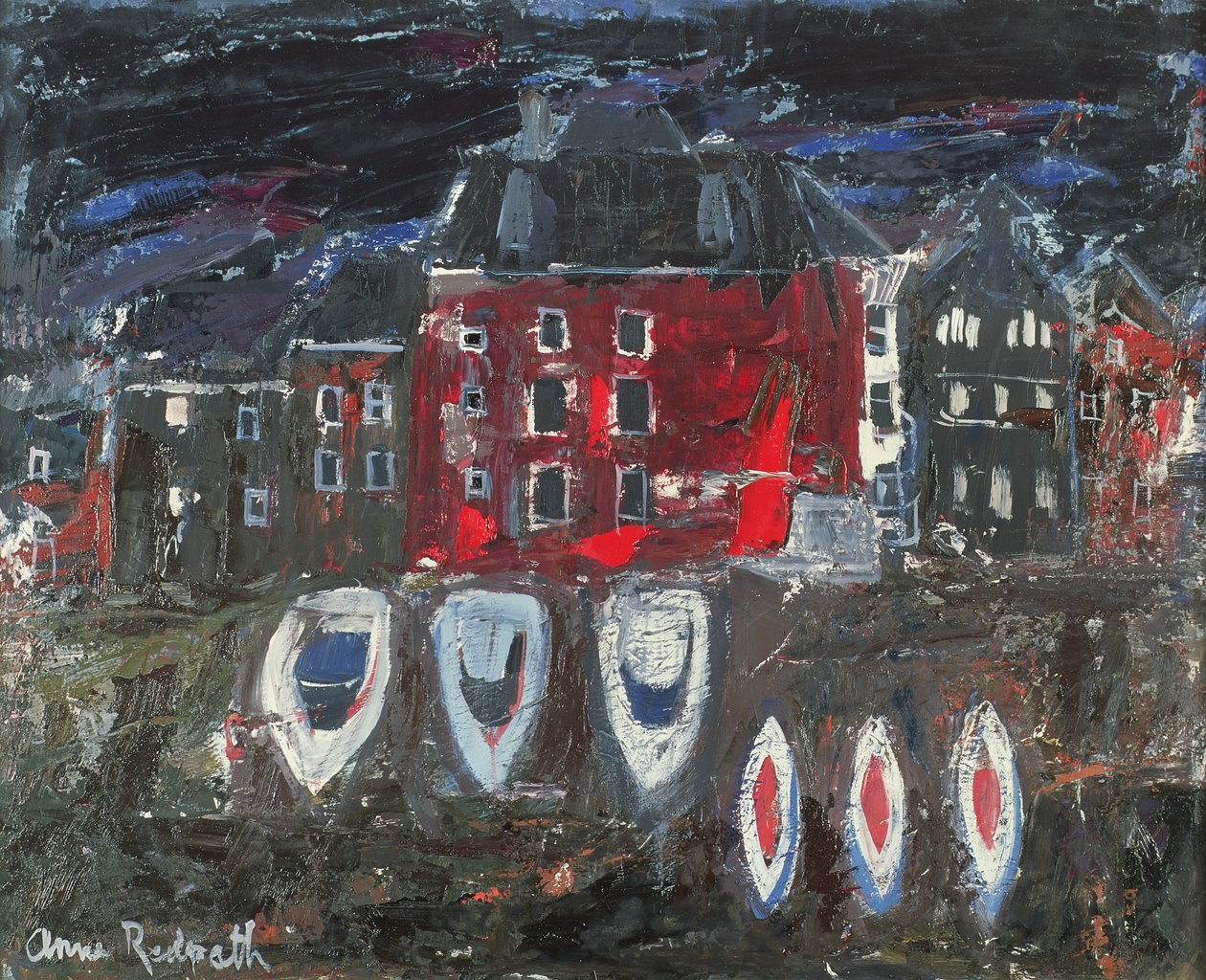 Astillero, Amsterdam (óleo sobre tabla) de Anne Redpath