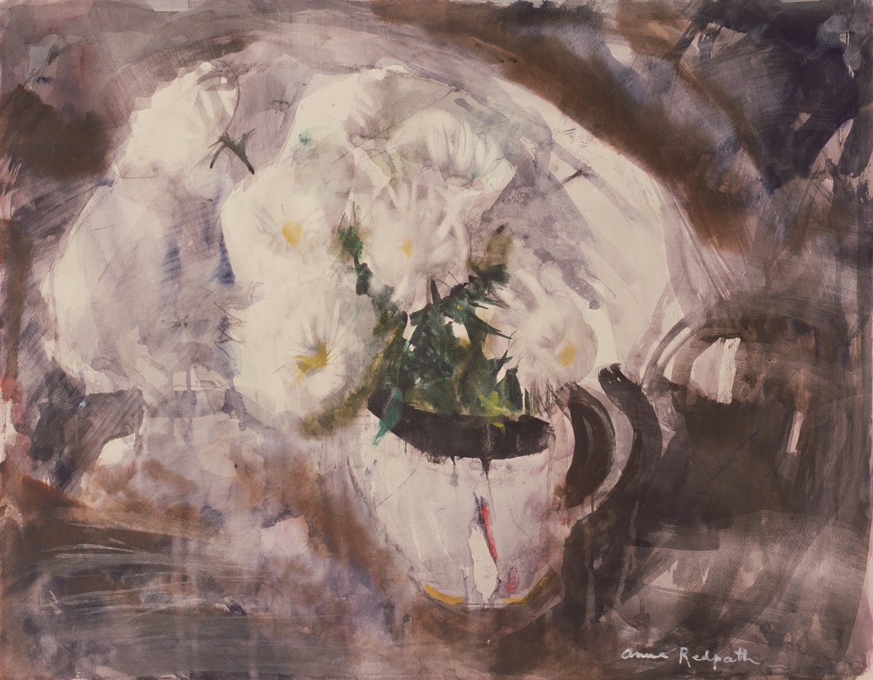 Flores blancas en una jarra blanca, c.1960 (acuarela sobre papel) de Anne Redpath
