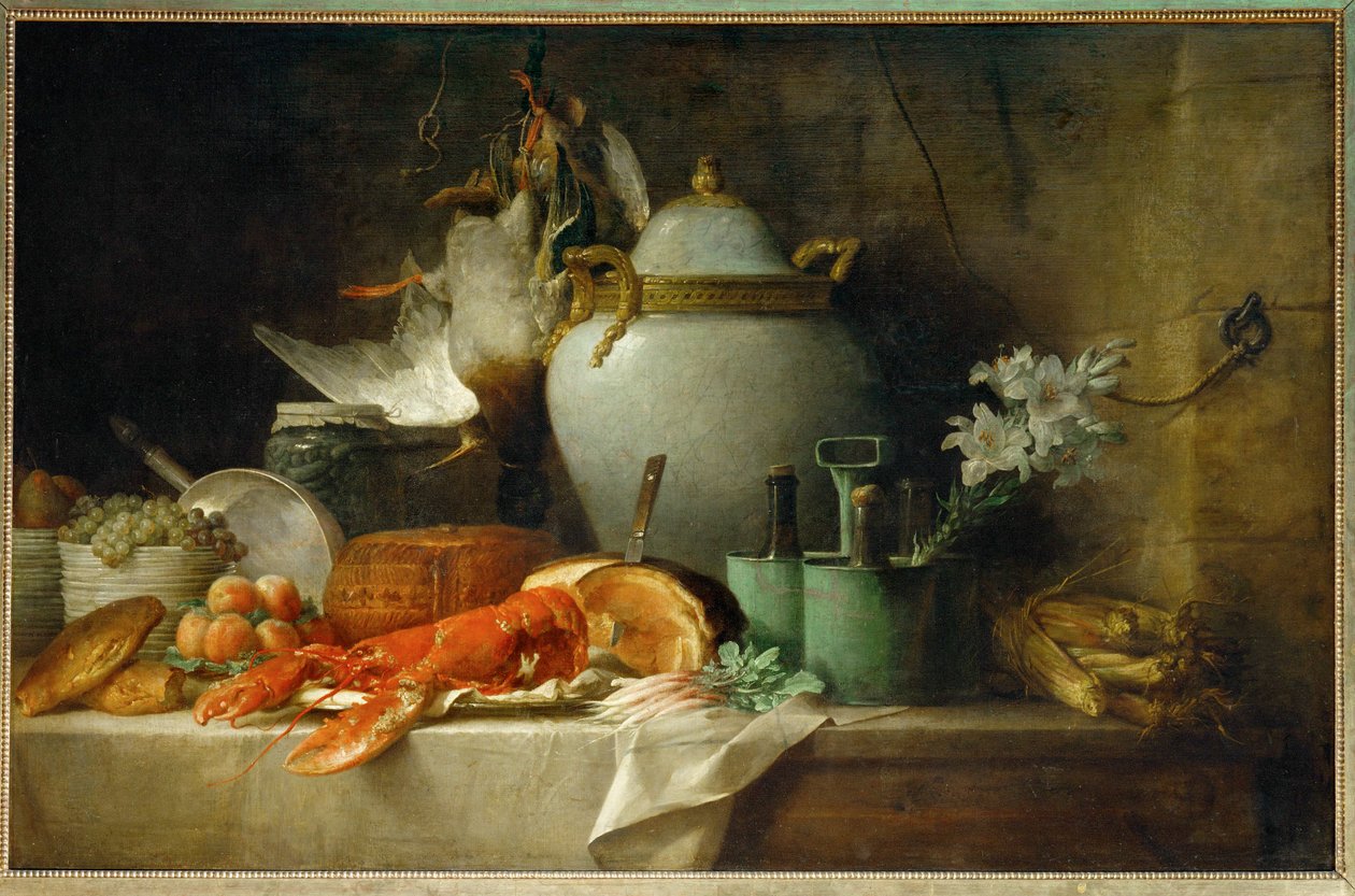 Vase, homard, fruits et gibier - Bodegón con jarrón, langosta, fruta y caza ... de Anne Vallayer-Coster