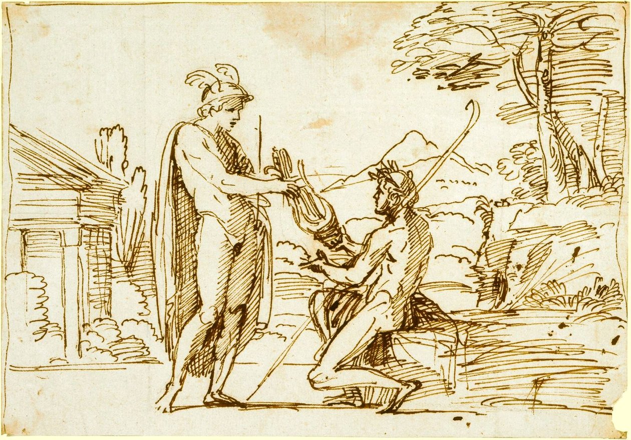 Apolo recibiendo la lira de Mercurio (estudio para la Galería Farnese) de Annibale Carracci
