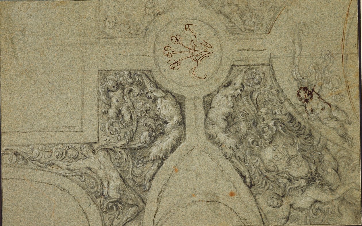 Diseño para el marco decorativo del techo del Camerino Farnese de Annibale Carracci