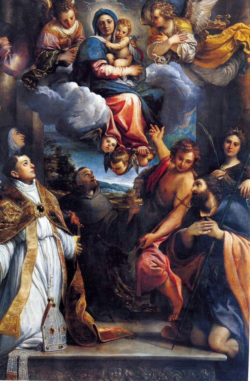 Madonna en gloria con santos de Annibale Carracci