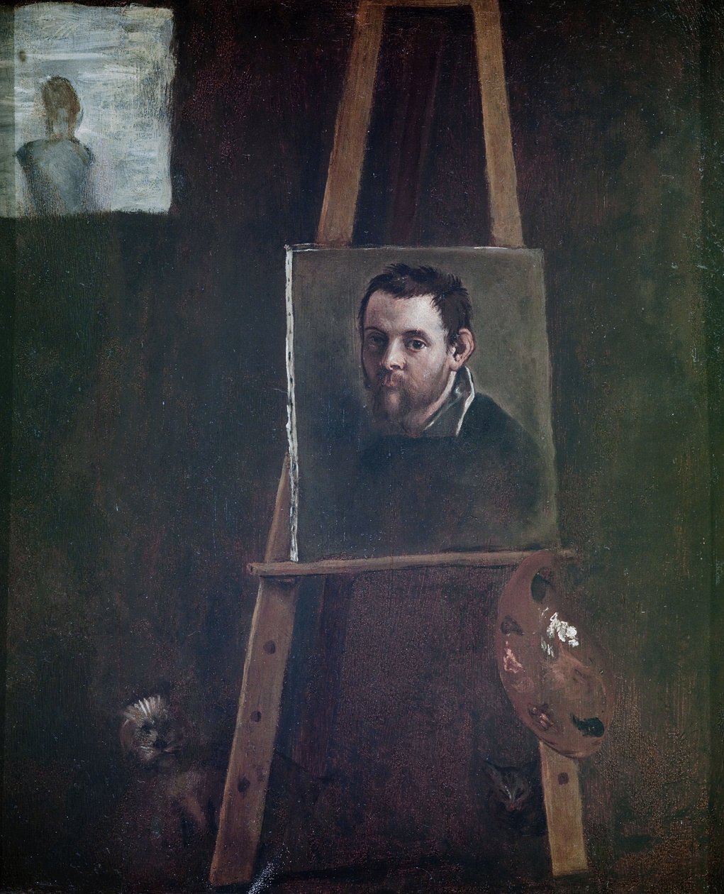 Autorretrato montado en un caballete, 1605 de Annibale Carracci