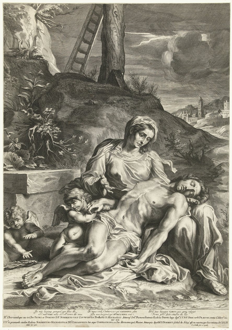 Piedad, grabada por Pieter de Bailliu de Annibale (after) Carracci