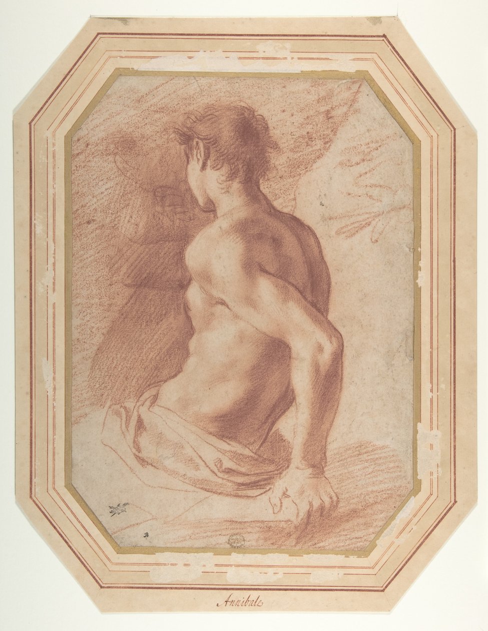 Vista de espaldas de un joven desnudo sentado mirando a la izquierda de Annibale Carracci