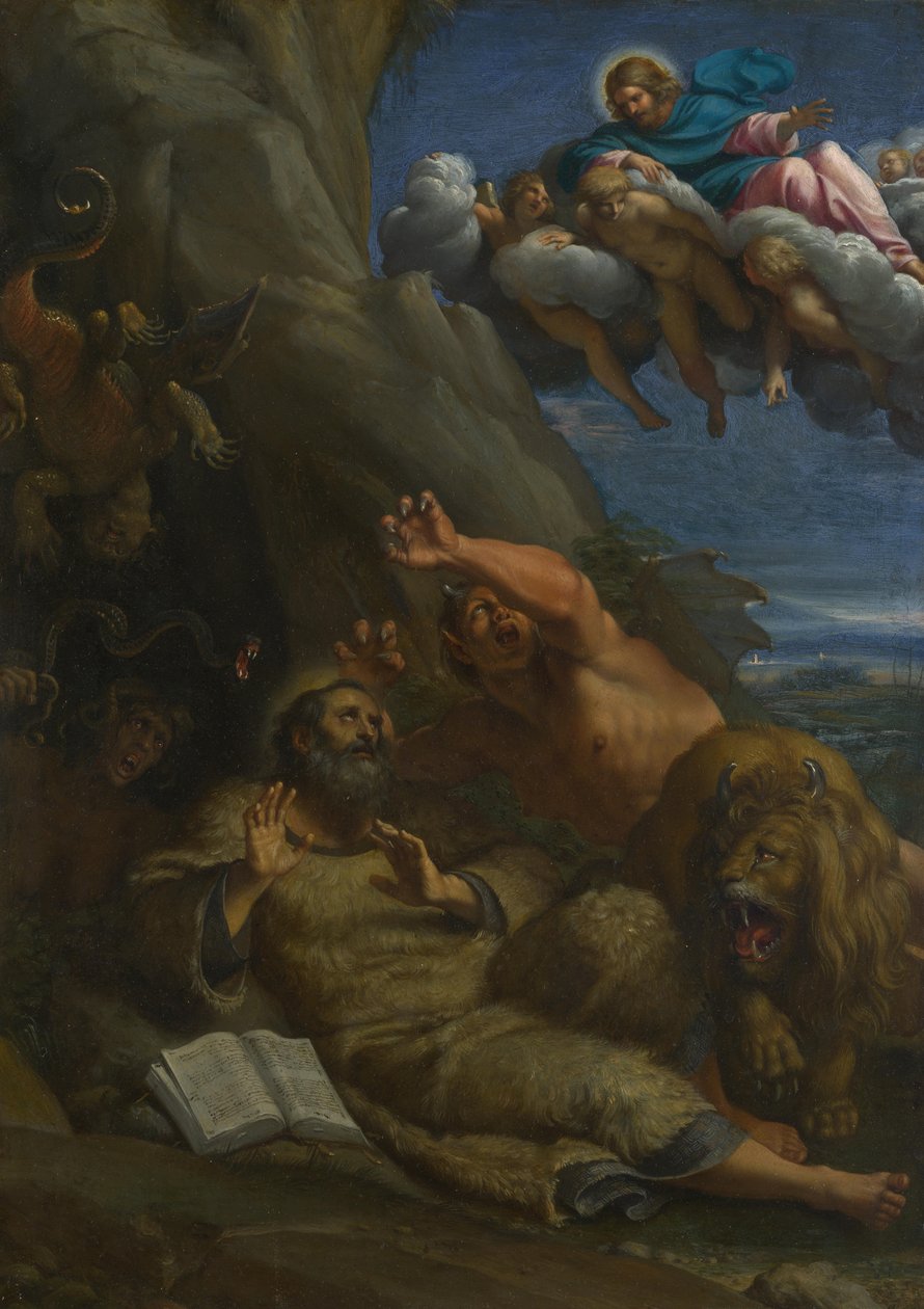 Cristo apareciendo a San Antonio Abad durante su Tentación, c. 1598 de Annibale Carracci